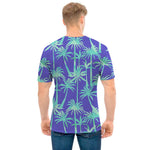 Teal Palm Tree Pattern Print Men's T-Shirt