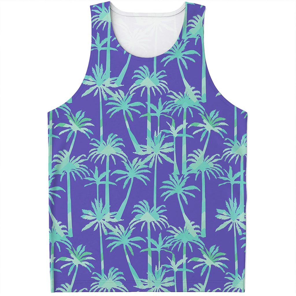 Teal Palm Tree Pattern Print Men's Tank Top