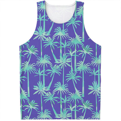 Teal Palm Tree Pattern Print Men's Tank Top