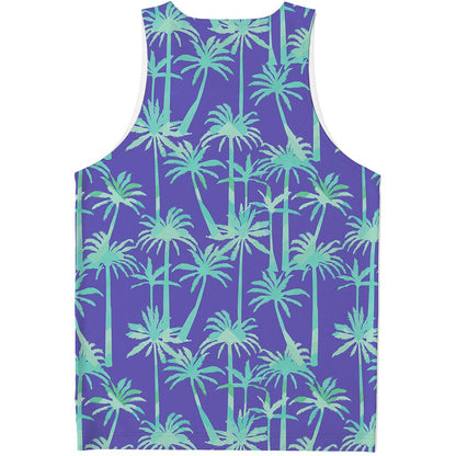 Teal Palm Tree Pattern Print Men's Tank Top