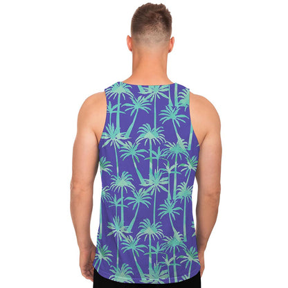 Teal Palm Tree Pattern Print Men's Tank Top