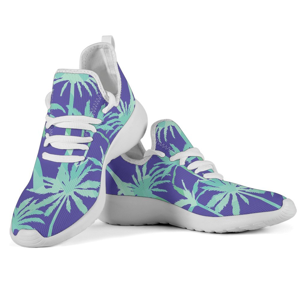 Teal Palm Tree Pattern Print Mesh Knit Shoes GearFrost