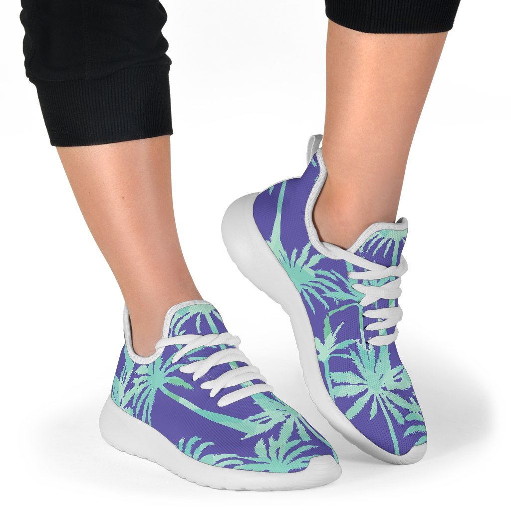 Teal Palm Tree Pattern Print Mesh Knit Shoes GearFrost