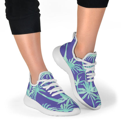 Teal Palm Tree Pattern Print Mesh Knit Shoes GearFrost