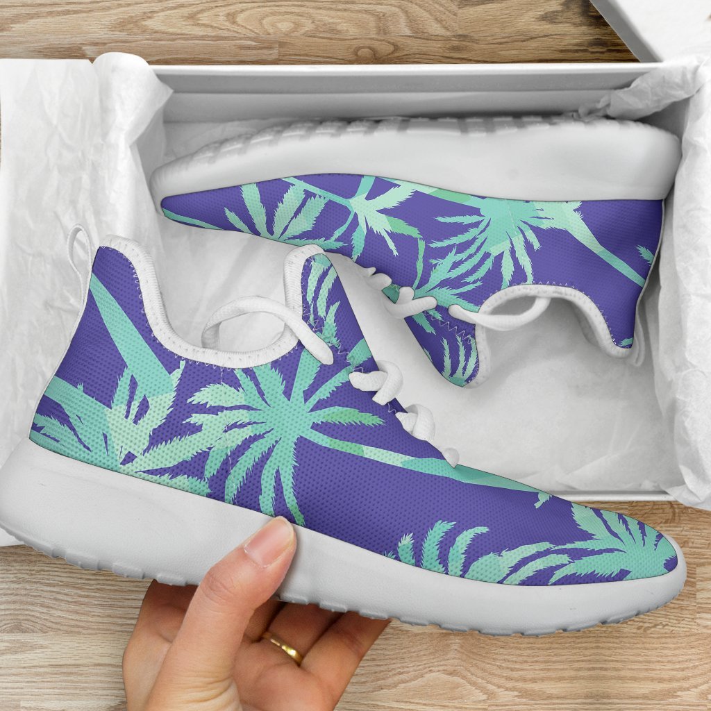 Teal Palm Tree Pattern Print Mesh Knit Shoes GearFrost