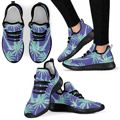 Teal Palm Tree Pattern Print Mesh Knit Shoes GearFrost