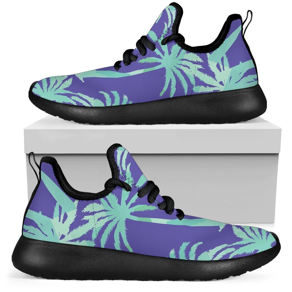 Teal Palm Tree Pattern Print Mesh Knit Shoes GearFrost