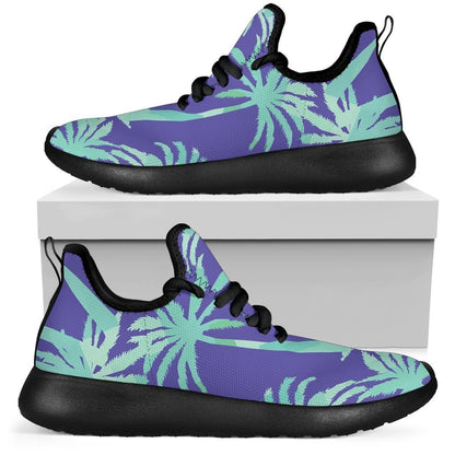 Teal Palm Tree Pattern Print Mesh Knit Shoes GearFrost