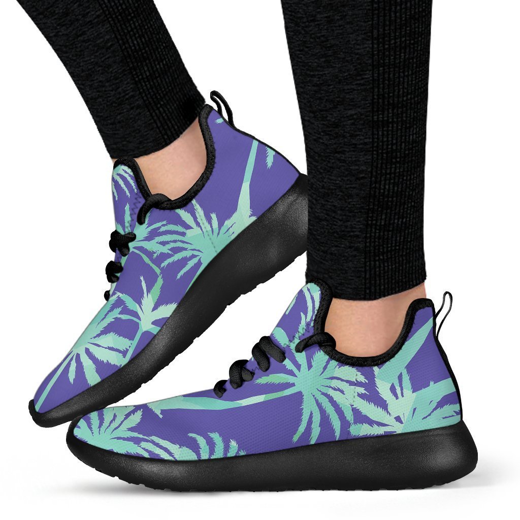 Teal Palm Tree Pattern Print Mesh Knit Shoes GearFrost