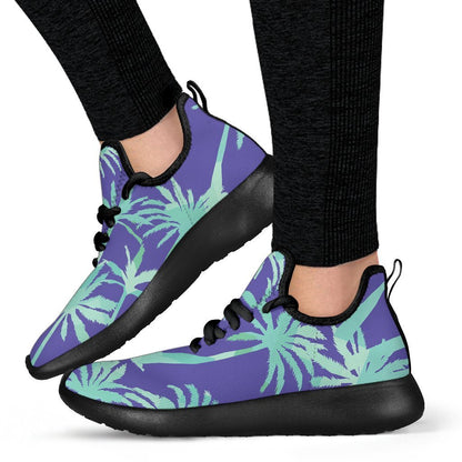 Teal Palm Tree Pattern Print Mesh Knit Shoes GearFrost