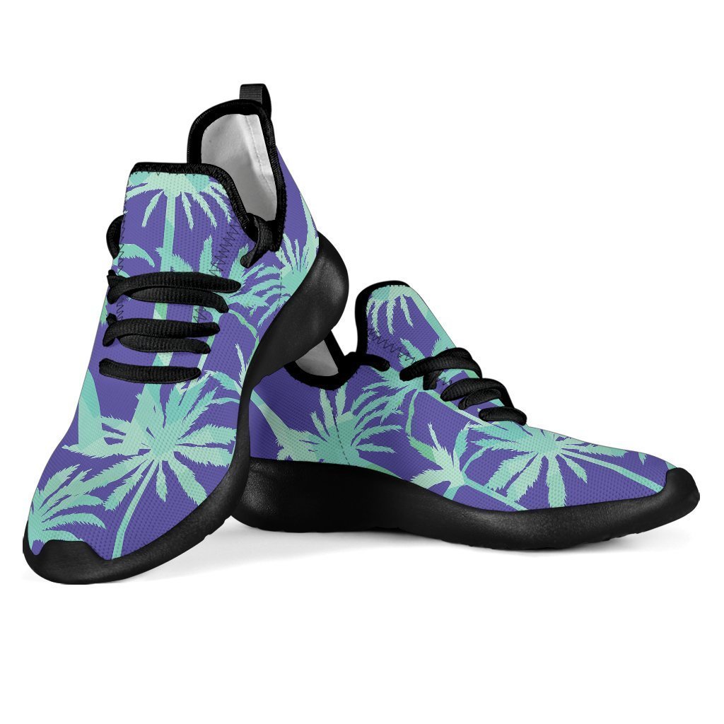 Teal Palm Tree Pattern Print Mesh Knit Shoes GearFrost
