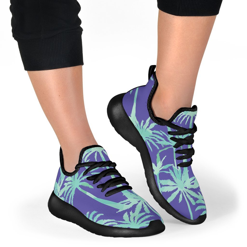 Teal Palm Tree Pattern Print Mesh Knit Shoes GearFrost