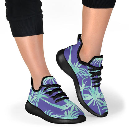Teal Palm Tree Pattern Print Mesh Knit Shoes GearFrost