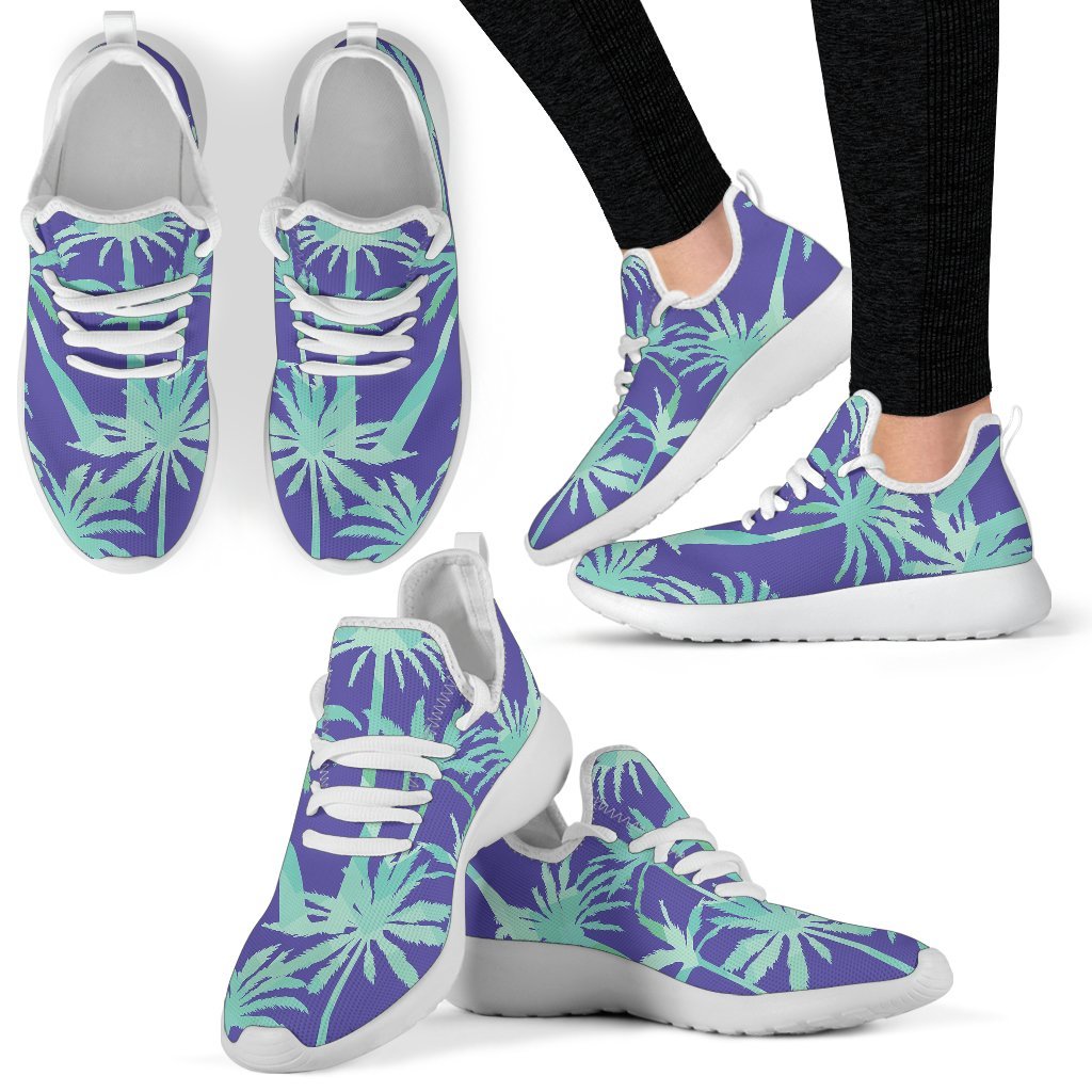 Teal Palm Tree Pattern Print Mesh Knit Shoes GearFrost
