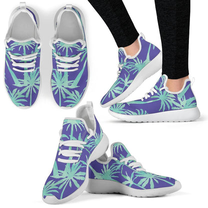 Teal Palm Tree Pattern Print Mesh Knit Shoes GearFrost