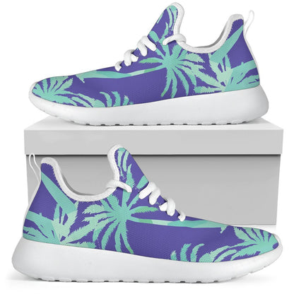 Teal Palm Tree Pattern Print Mesh Knit Shoes GearFrost