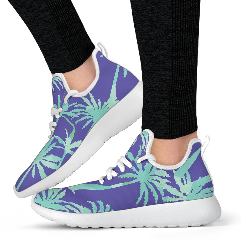 Teal Palm Tree Pattern Print Mesh Knit Shoes GearFrost