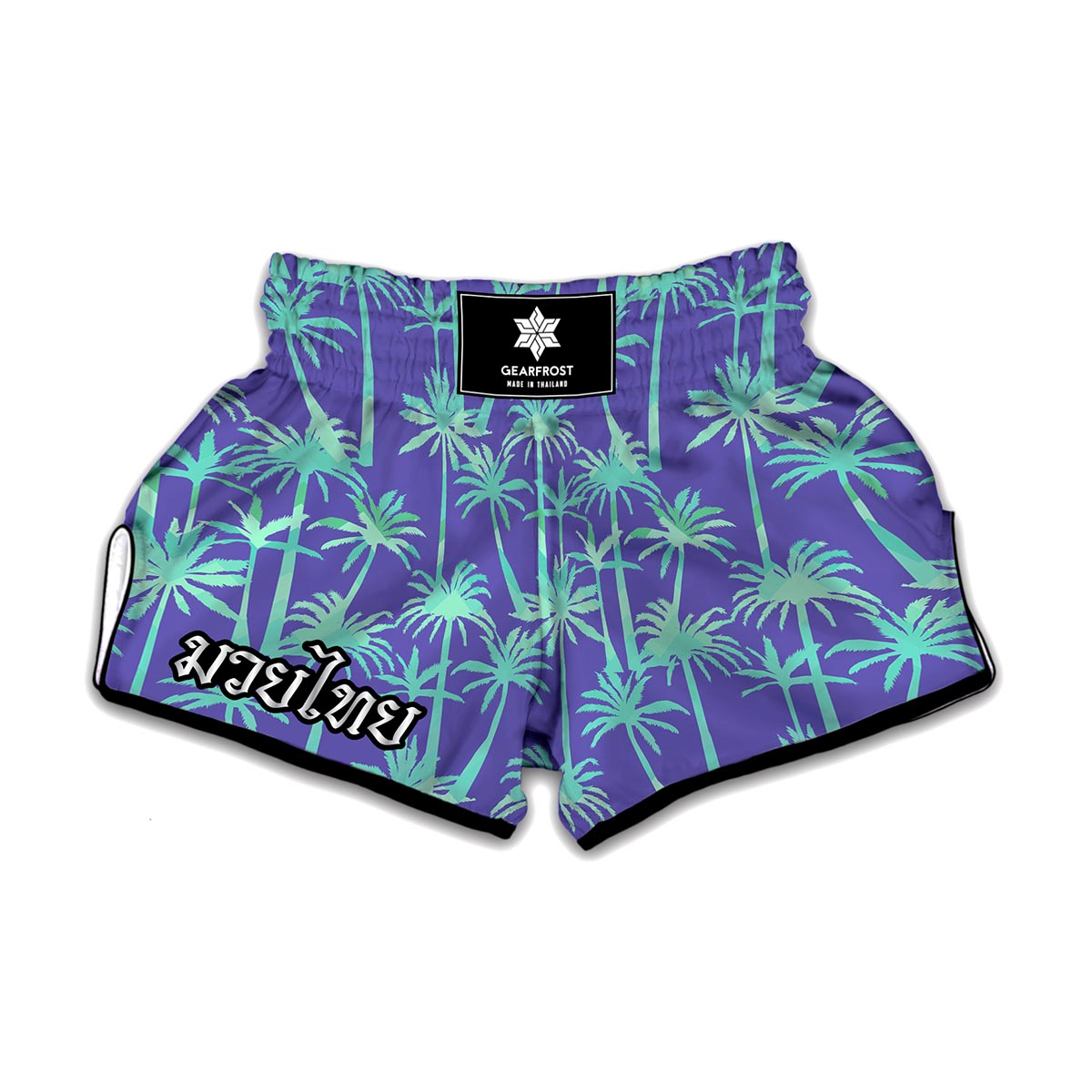 Teal Palm Tree Pattern Print Muay Thai Boxing Shorts