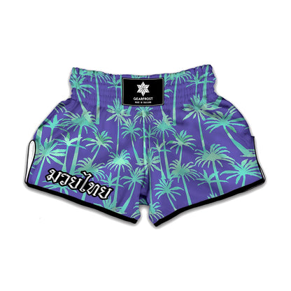 Teal Palm Tree Pattern Print Muay Thai Boxing Shorts