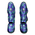 Teal Palm Tree Pattern Print Muay Thai Shin Guards