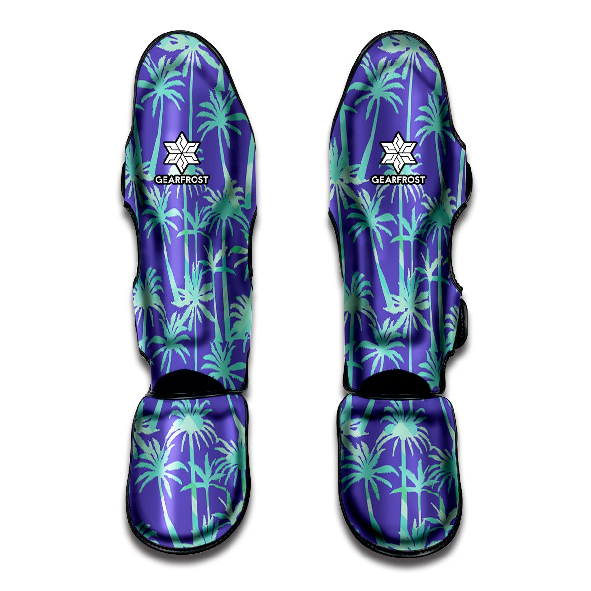 Teal Palm Tree Pattern Print Muay Thai Shin Guard