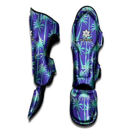 Teal Palm Tree Pattern Print Muay Thai Shin Guard