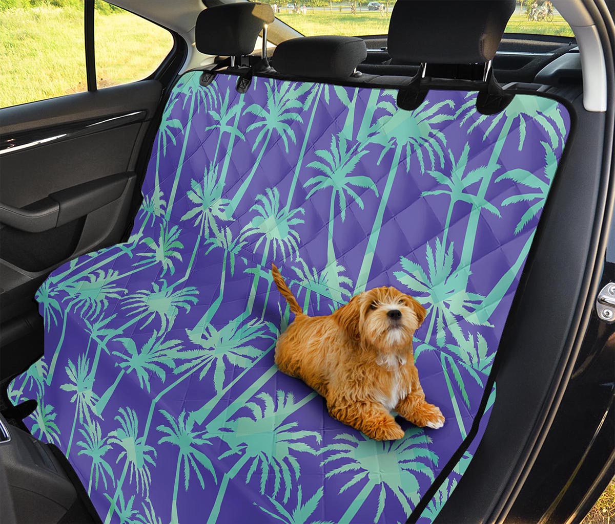 Teal Palm Tree Pattern Print Pet Car Back Seat Cover