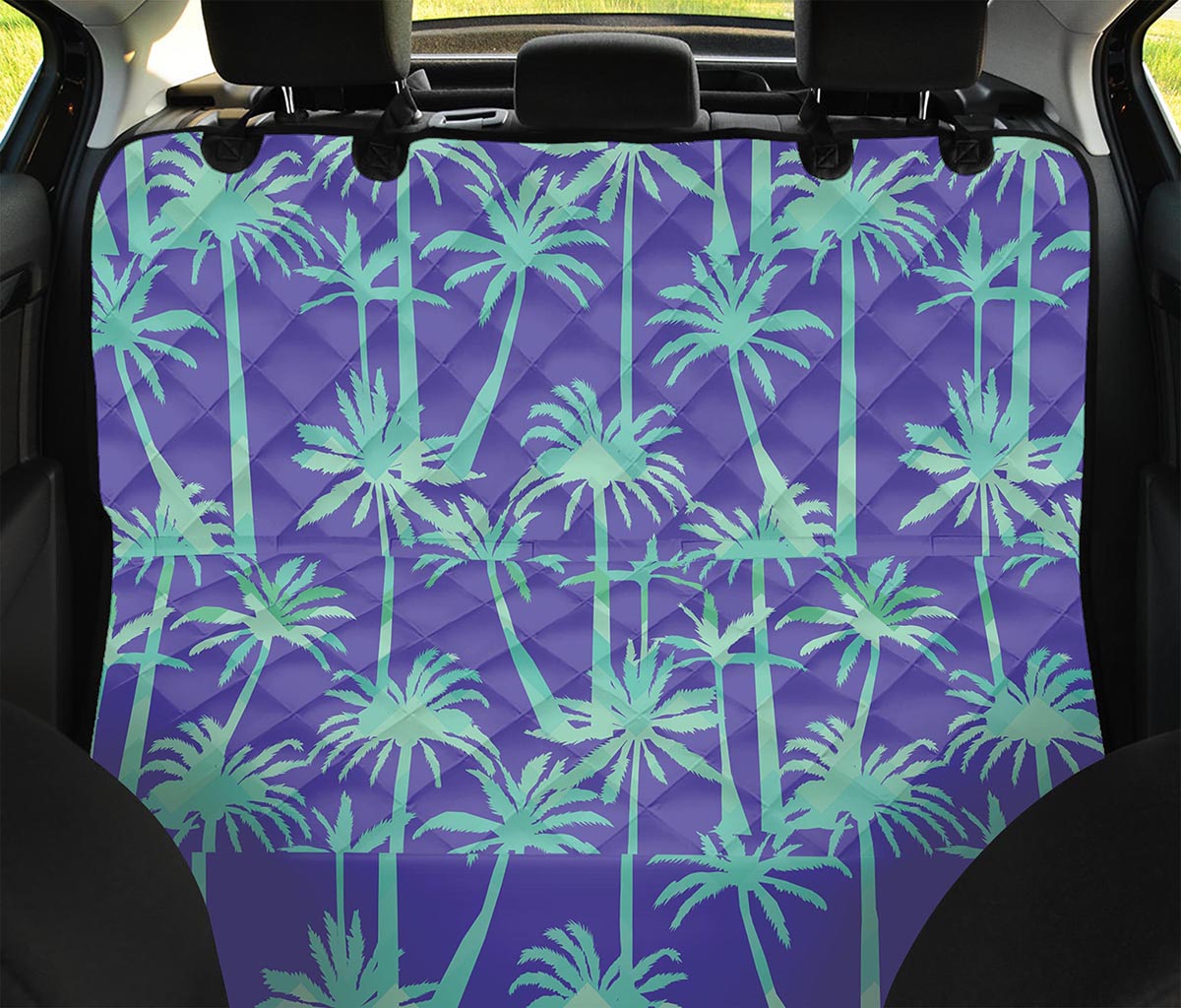 Teal Palm Tree Pattern Print Pet Car Back Seat Cover