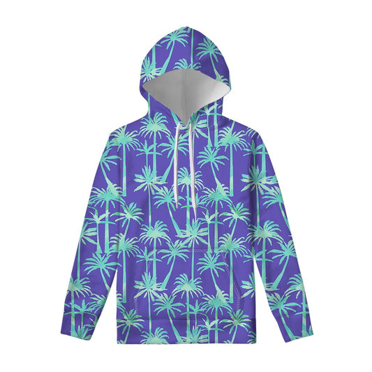 Teal Palm Tree Pattern Print Pullover Hoodie