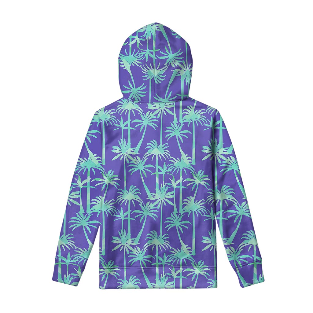 Teal Palm Tree Pattern Print Pullover Hoodie