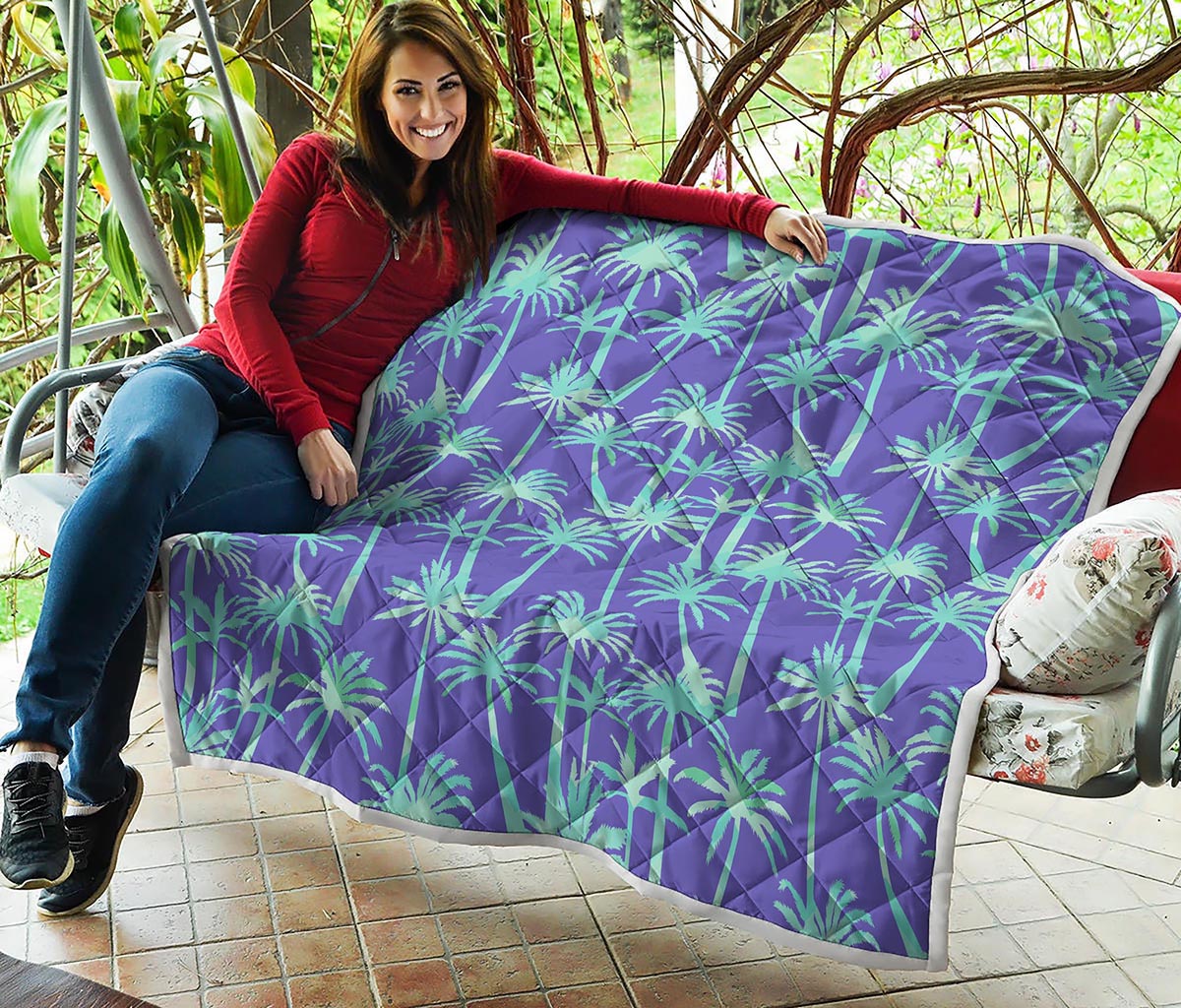 Teal Palm Tree Pattern Print Quilt