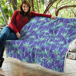Teal Palm Tree Pattern Print Quilt