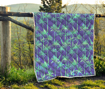 Teal Palm Tree Pattern Print Quilt
