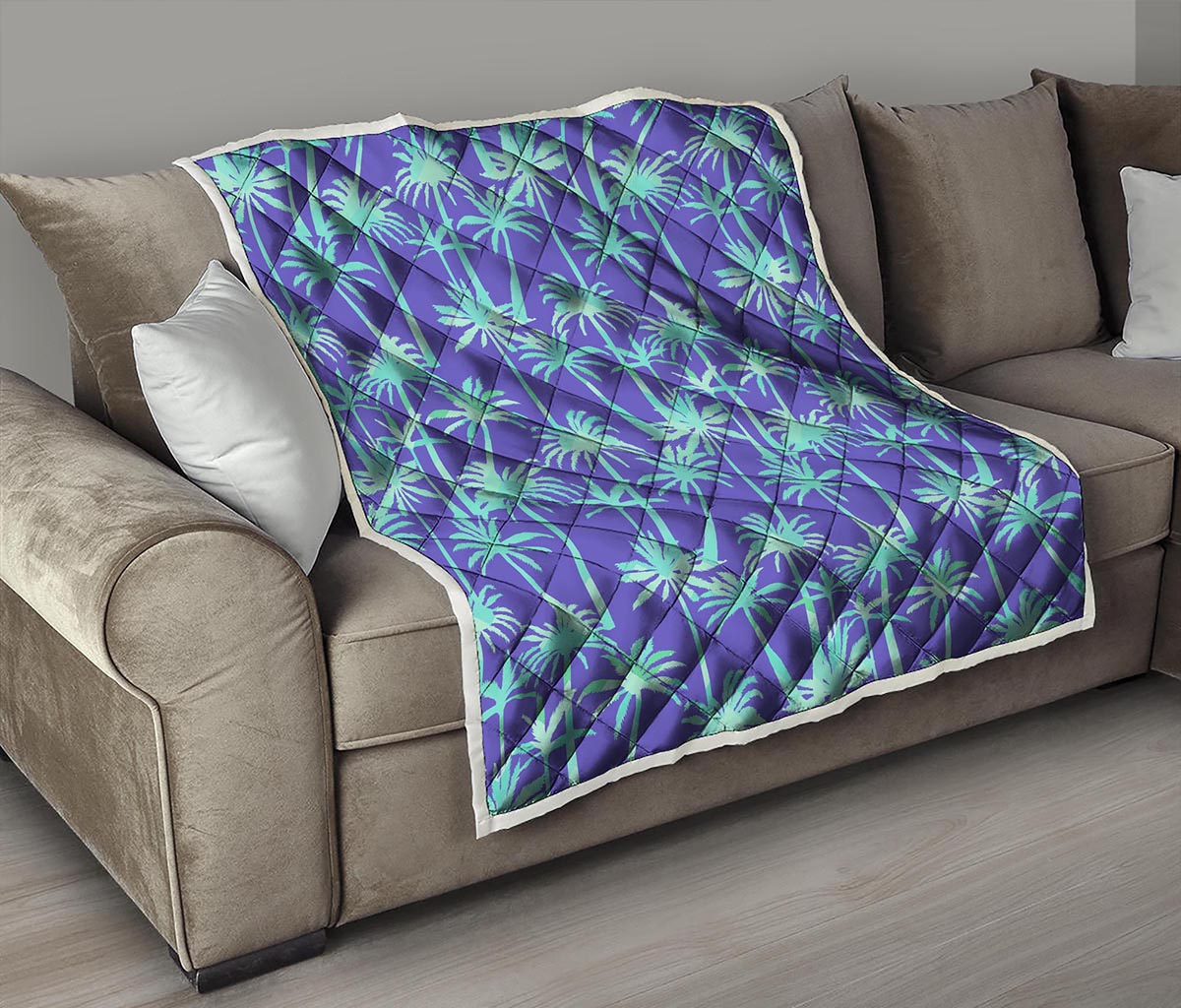 Teal Palm Tree Pattern Print Quilt