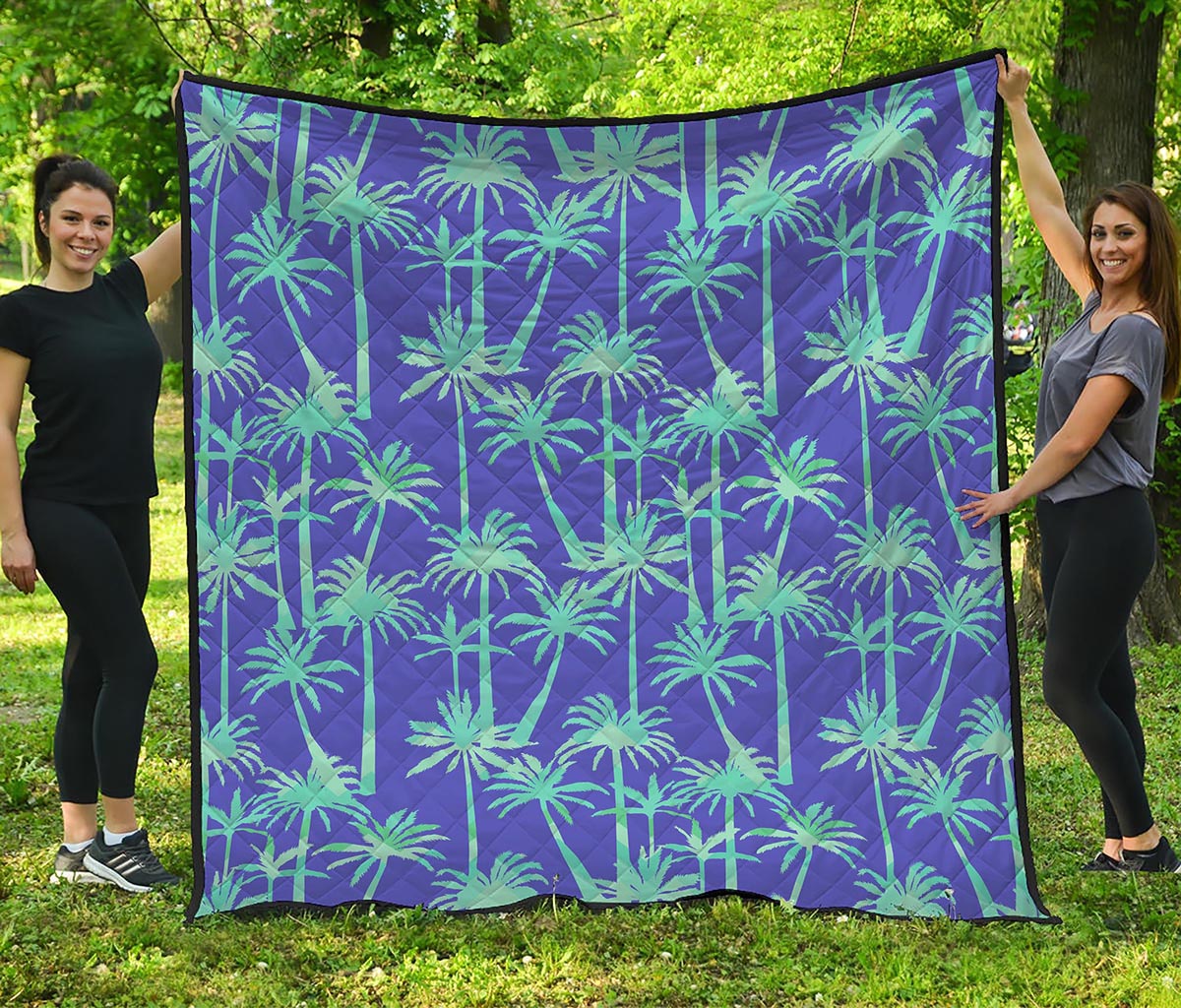 Teal Palm Tree Pattern Print Quilt