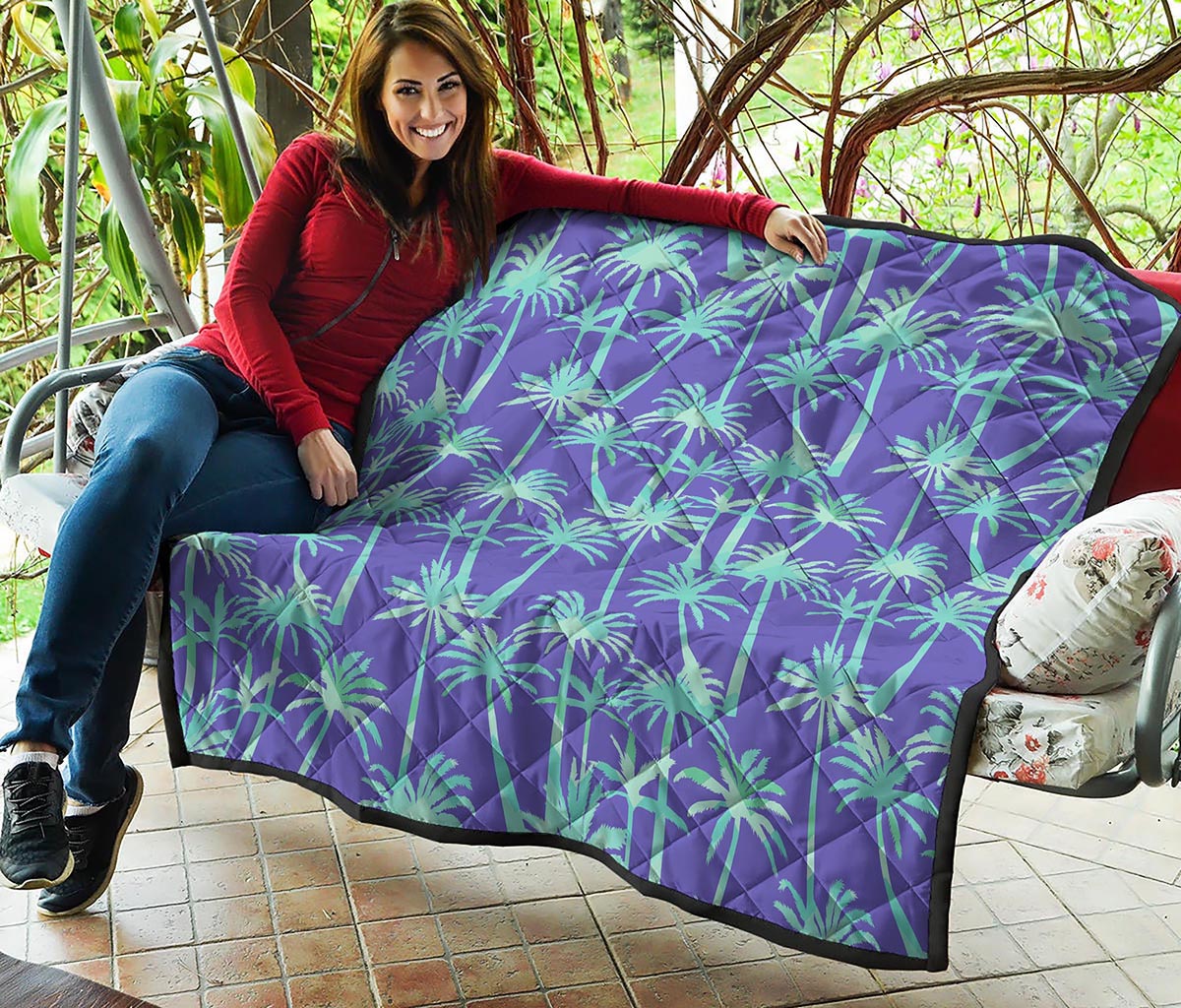 Teal Palm Tree Pattern Print Quilt