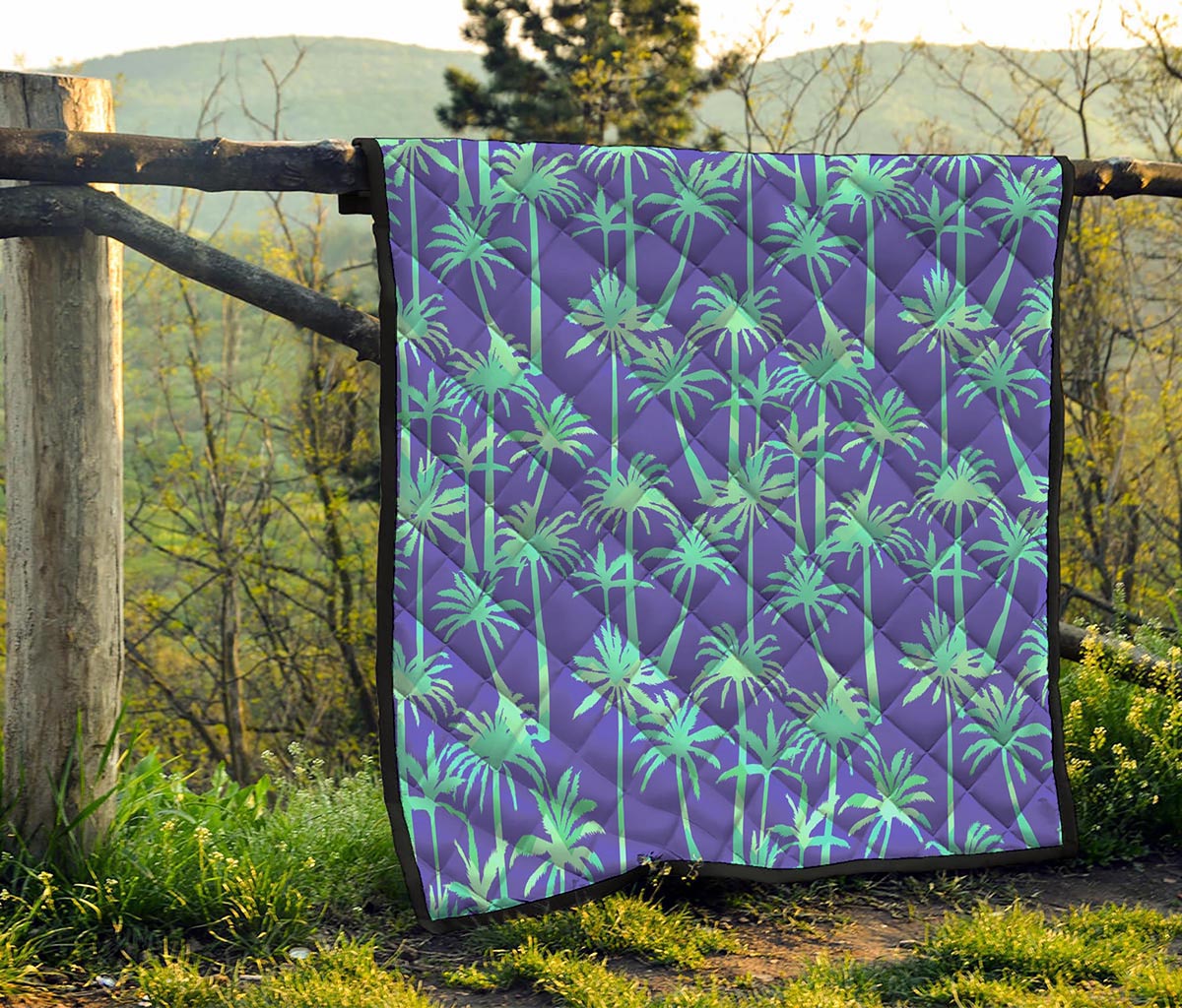 Teal Palm Tree Pattern Print Quilt