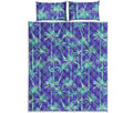 Teal Palm Tree Pattern Print Quilt Bed Set