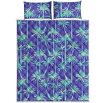 Teal Palm Tree Pattern Print Quilt Bed Set