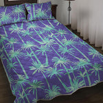 Teal Palm Tree Pattern Print Quilt Bed Set