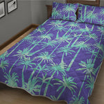 Teal Palm Tree Pattern Print Quilt Bed Set