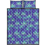 Teal Palm Tree Pattern Print Quilt Bed Set