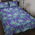 Teal Palm Tree Pattern Print Quilt Bed Set
