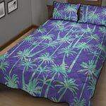 Teal Palm Tree Pattern Print Quilt Bed Set