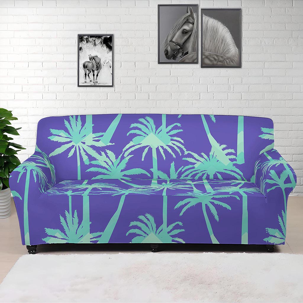 Teal Palm Tree Pattern Print Sofa Cover
