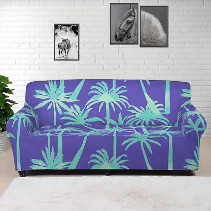 Teal Palm Tree Pattern Print Sofa Cover