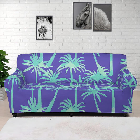 Teal Palm Tree Pattern Print Sofa Cover