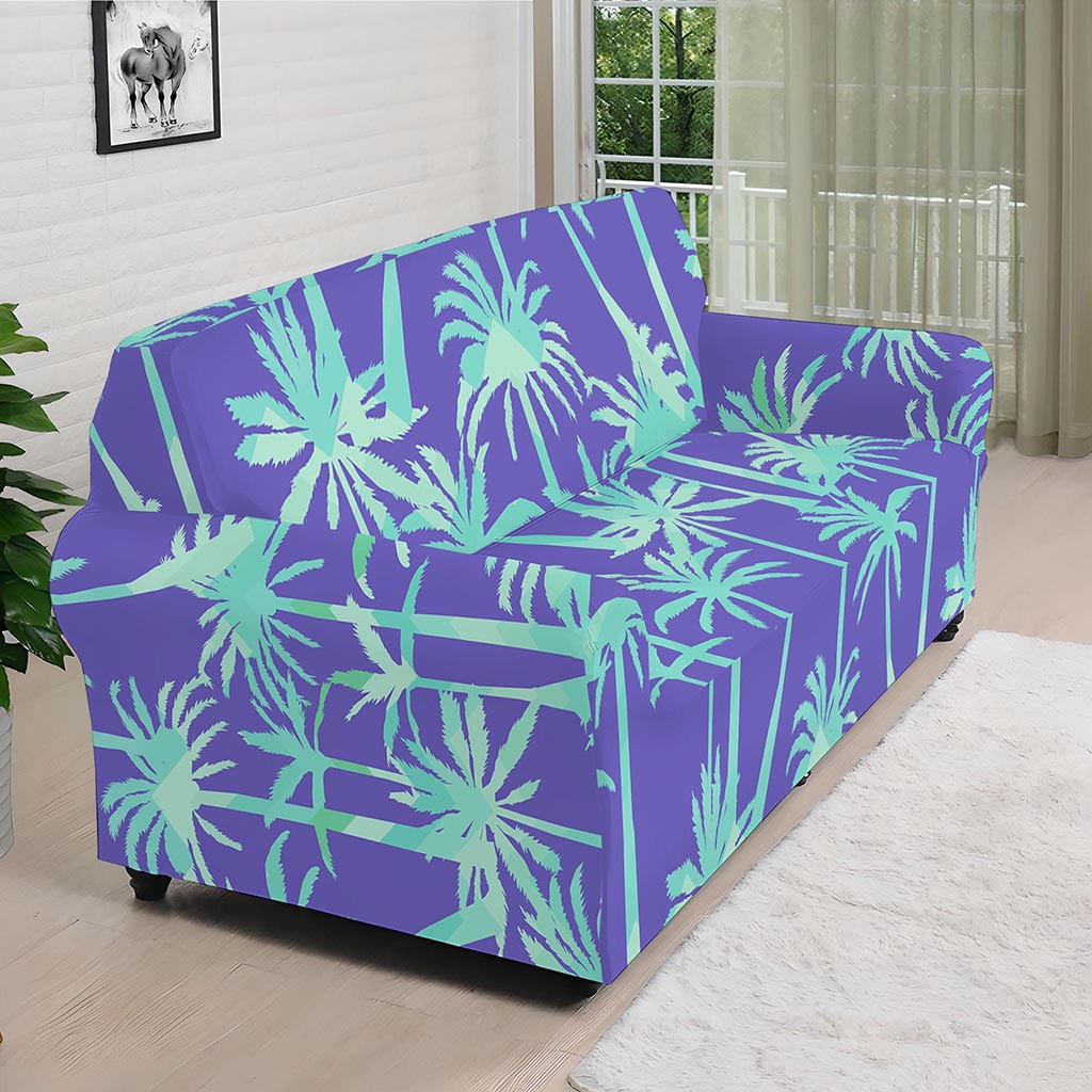 Teal Palm Tree Pattern Print Sofa Cover