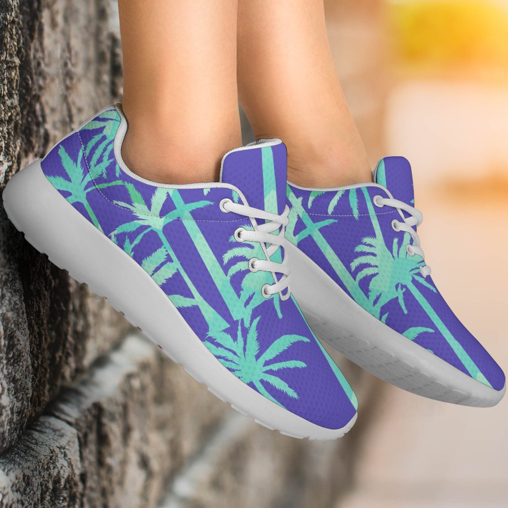 Teal Palm Tree Pattern Print Sport Shoes GearFrost