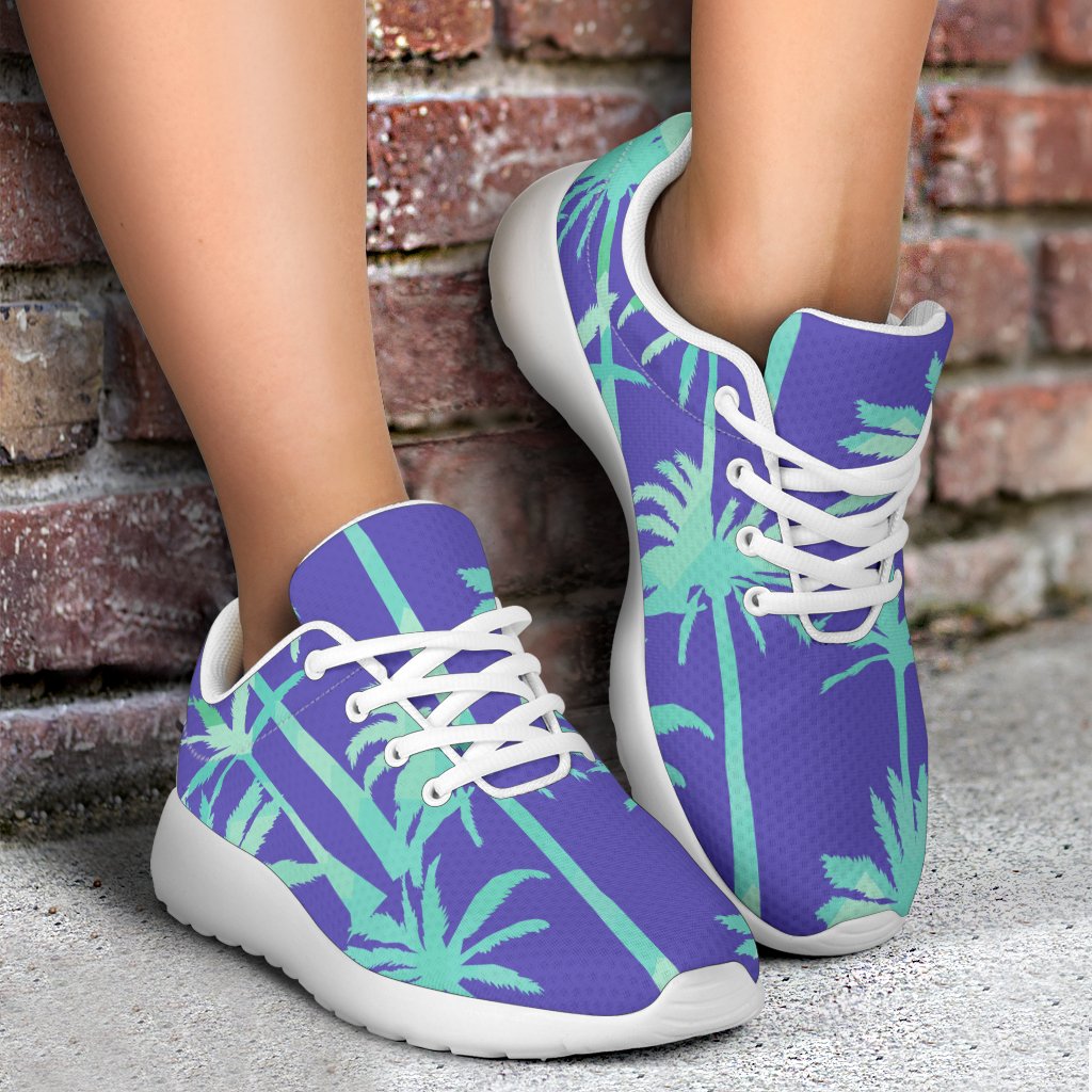 Teal Palm Tree Pattern Print Sport Shoes GearFrost